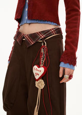 Splicing plaid multi-pocket casual pants